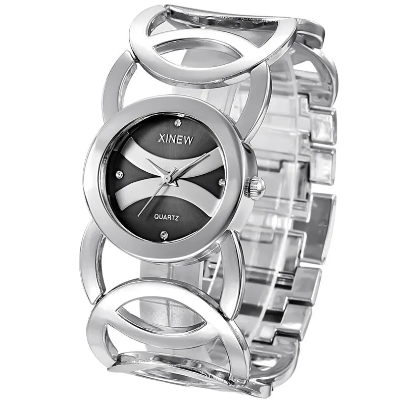 Mujeres Marca Grande Original XINEW 6438 Relojes Señoras Casual Dorado Lujo Cuarzo Pulsera Reloj Relogios Feminino Modas 2024