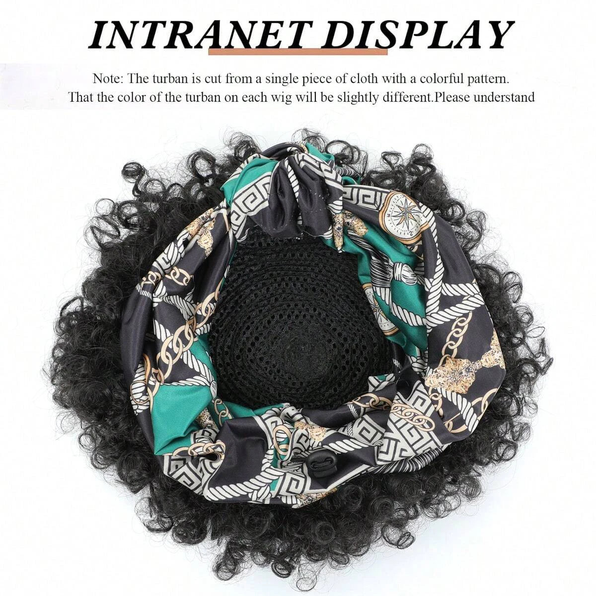 Pelucas de diadema negras para mujer, peluca rizada afro Kinky con pelo corto sintético, pelucas con diadema adjunta y turbante.