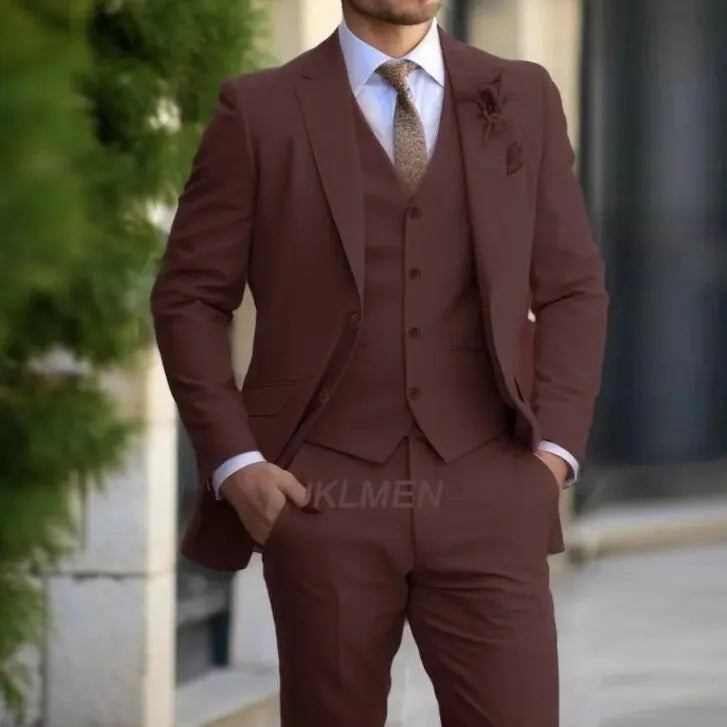 Traje Clásico para Hombre 3 Piezas de Moda Ajustado Blazer Chaleco Pantalones Conjunto Esmoquin Formal de Negocios para Boda Ropa Casual