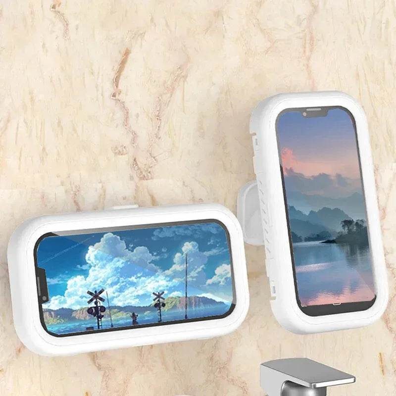 Shower Phone Holder with Speaker - 480 Rotation, Wall Phone Mount for Shower, Waterproof Anti Fog Shower Case for 4-7" Phones