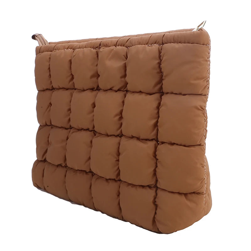 Neceser acolchado para mujer, bolsa de almacenamiento de maquillaje acolchada, neceser hinchable, bolsa organizadora de cosméticos grande, bolso de mano, estuche de belleza