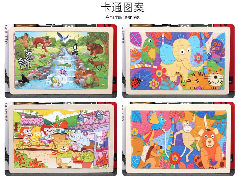 Rompecabezas de madera de 24 piezas para niños, diseño de animales de dibujos animados, juguete educativo temprano de madera para niños, regalo