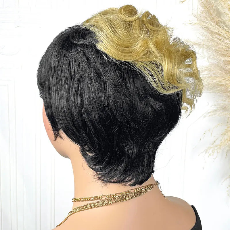 Cheap Pixie Cut Wigs Human Hair Short Human Hair Wigs for Women Full Machine Wig Ombre Highlight 1B/27 Short Wigs On Sale
