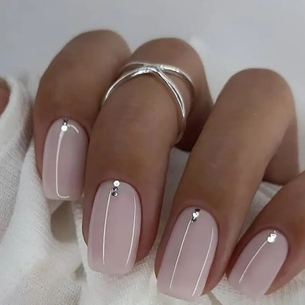 24 Uds uñas postizas de degradado blanco, cortas, cuadradas, bailarina, sencillas, de presión, usables, de color nude, puntas de manicura de cubierta completa