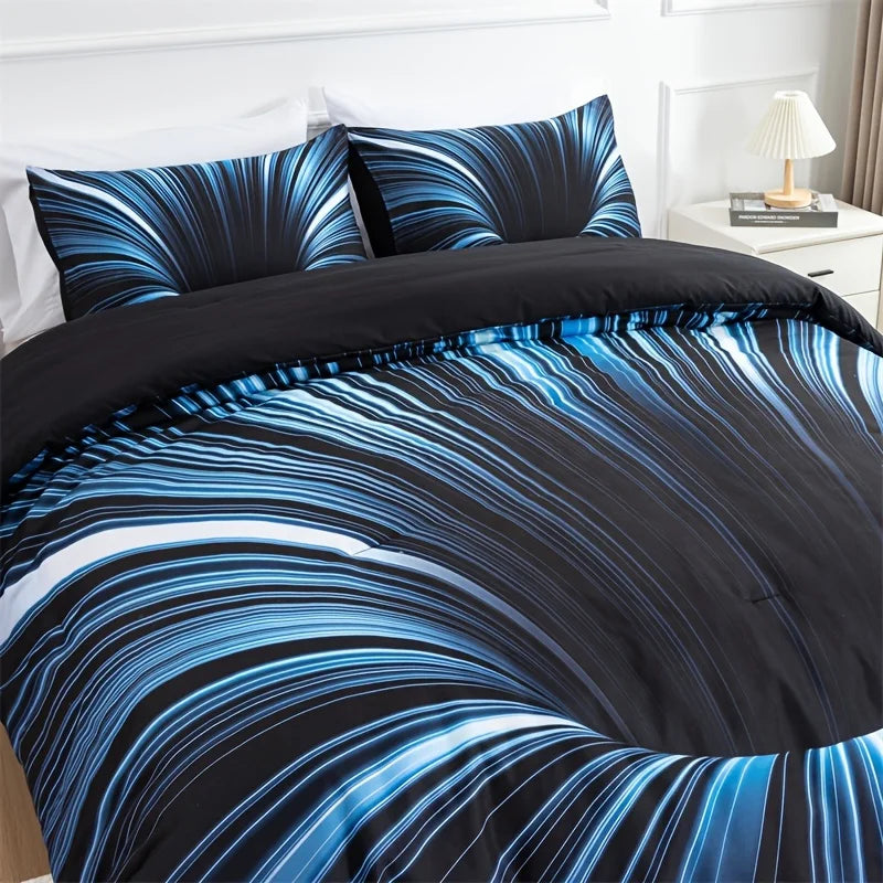Juego de funda nórdica de 3 piezas azul y negro, funda de cama 3D, decoración de dormitorio para hombres, mujeres y adultos, tela cómoda y suave, sin núcleo de almohada