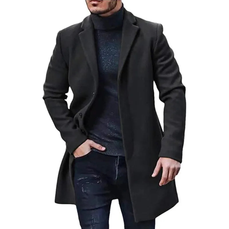 Chaquetas de streetwear para hombre, ropa de abrigo informal de color liso y abrigos, chaqueta de lana de solapa con botonadura simple para primavera e invierno
