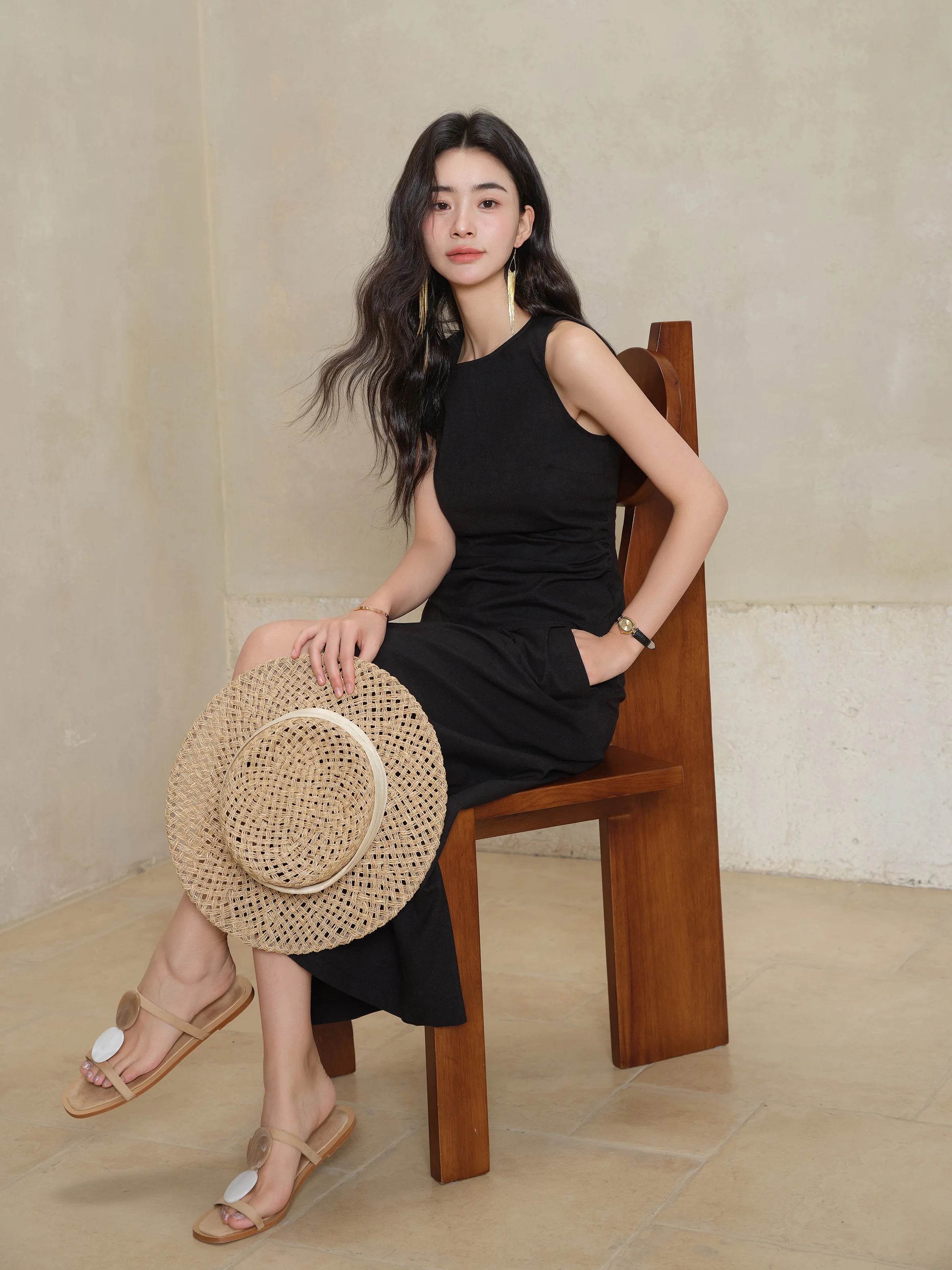 Conjunto de dos piezas de top y falda sin mangas para mujer, corte delgado, top con bajo dividido y falda maxi recta, conjunto elegante a juego de verano