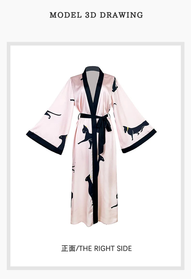 Vestido de fiesta de boda, moda, estampado, bata, ropa de mujer, camisón suelto de seda satinada, manga larga, bata de baño para mujer