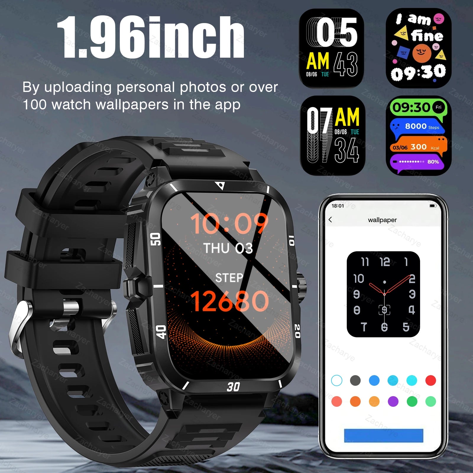 Reloj inteligente, llamadas/marcación inalámbricas, modo multideporte, recordatorio y rechazo de llamadas, recordatorio de SMS, para iPhone/Android