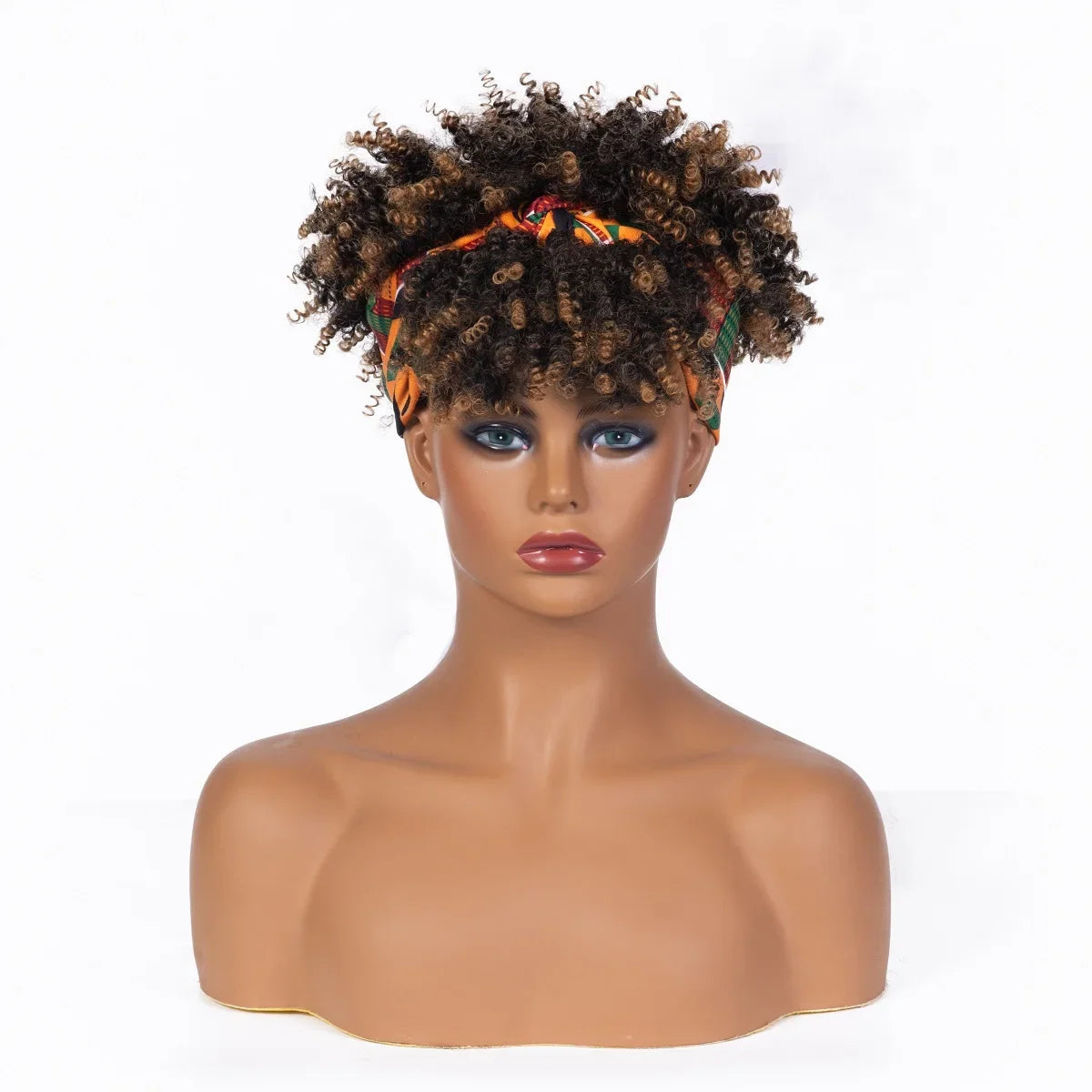 Fluffy Headband Wigs for Black Women Short Afro Kinky Curly Headwrap Wig High Temperature Natural Synthetic Headband Scarf Wig