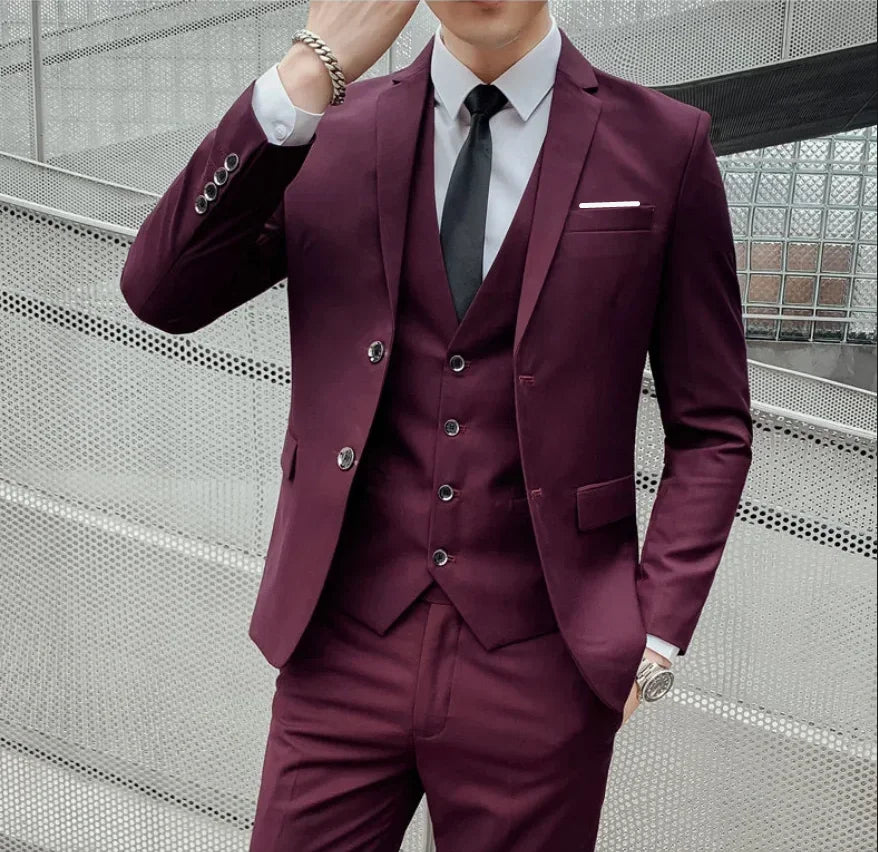 Traje (blazer + chaleco + pantalón) de hombre, elegante, de negocios, estilo británico, color liso, para banquete, anfitrión o boda, informal