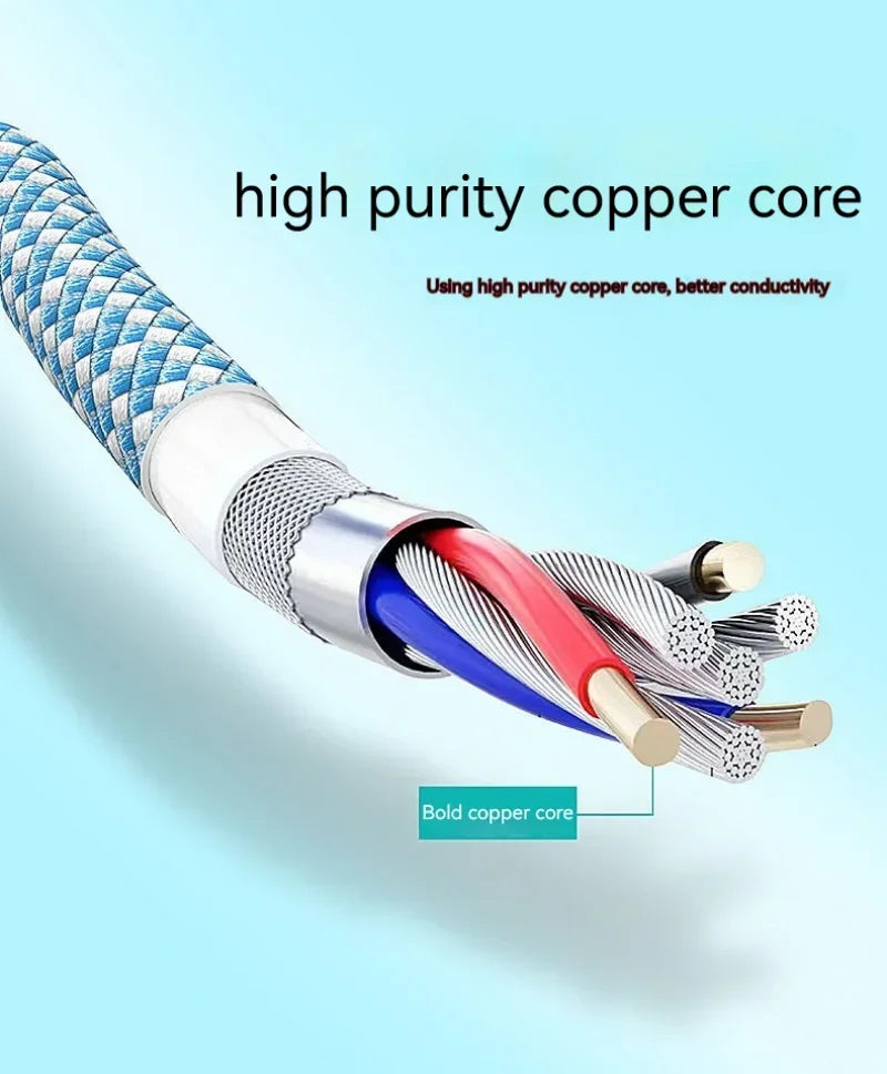 Cable de carga rápida con rotación dual de 180° Tipo C Micro USB Cargador con luz Aleación de zinc Cable de datos trenzado para Android iPhone