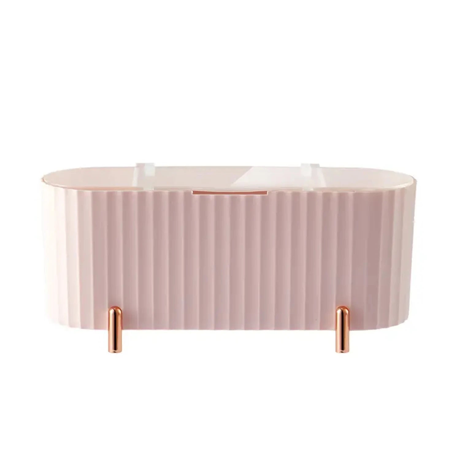 Elegante caja organizadora de cosméticos de escritorio a prueba de polvo con bandeja para esponjas de maquillaje - ¡Organiza tu maquillaje y joyas con estilo! Ideal para baño