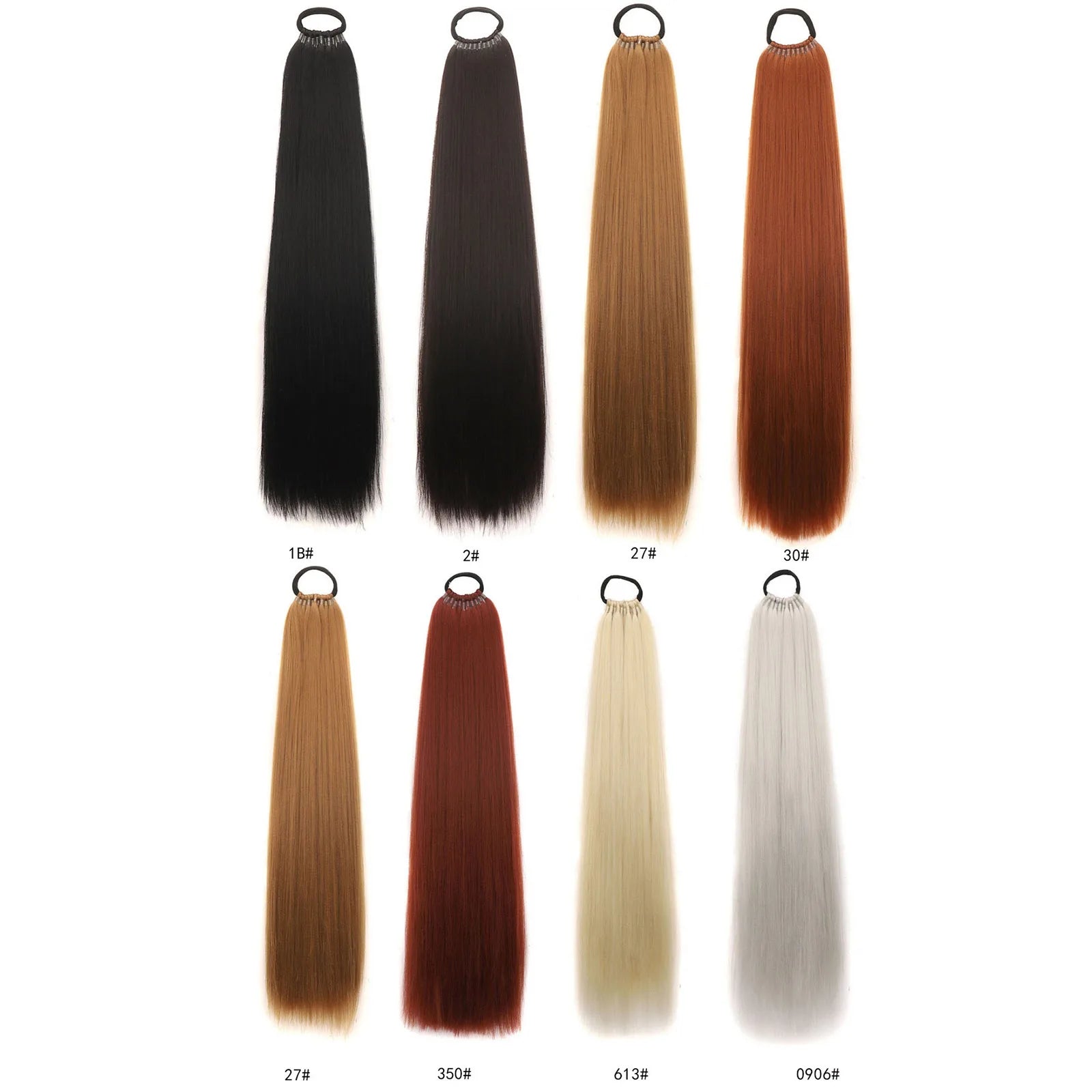 Synthetic Hair Ponytail With Rubber Band Ring Long Yaki Straight Puff Kinky Afro Ponytails Black Color For Women