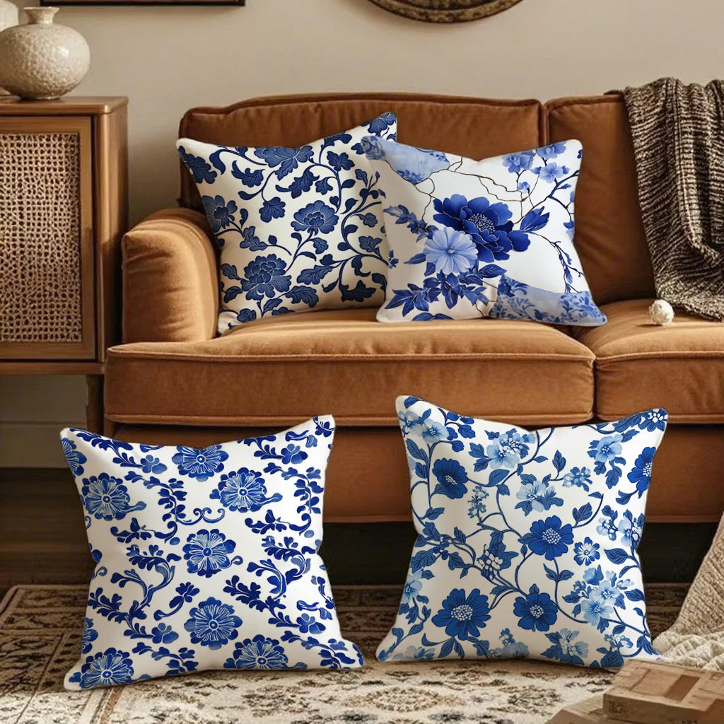 Blue floral pillowcases for a warm home atmosphereSuitable for sofa car bedroom decorative cushion cover pillow cover