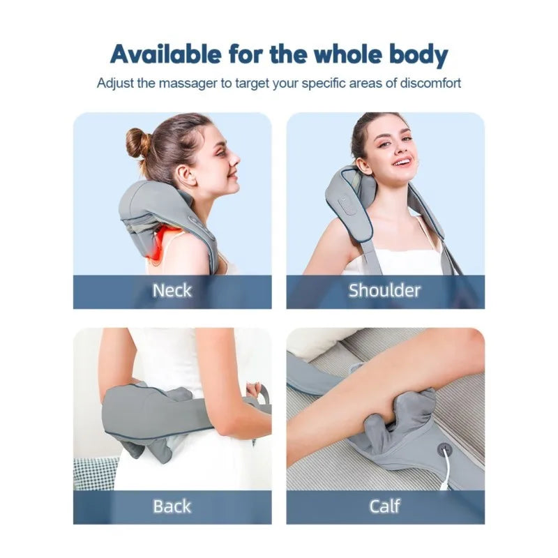 Chal de masaje eléctrico amasador de hombros, masajeador inalámbrico automático de cuello y espalda, almohada de masaje relajante para los músculos de la espalda y el trapecio.