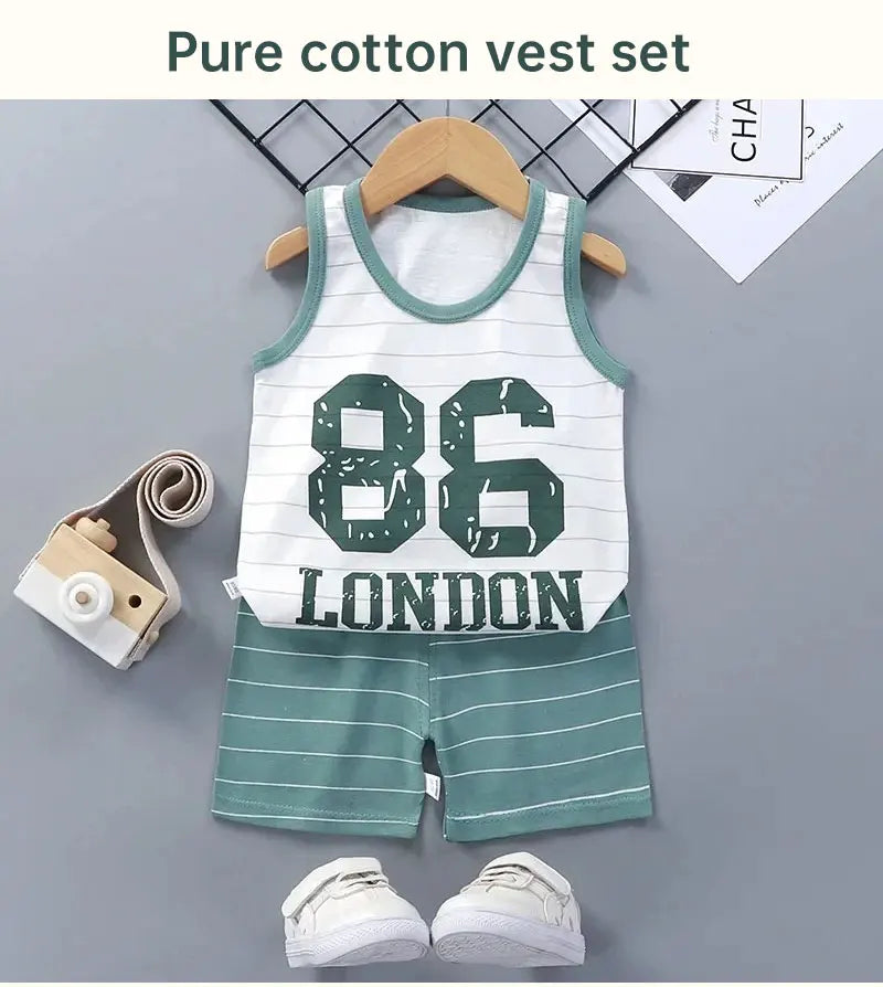 Conjuntos de ropa para niños y niñas, chaleco, traje de verano, ropa infantil, camisetas de algodón para bebés, pantalones cortos, camiseta sin mangas