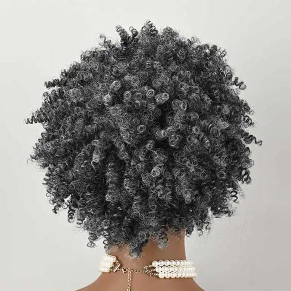 Peluca con diadema rizada corta gris