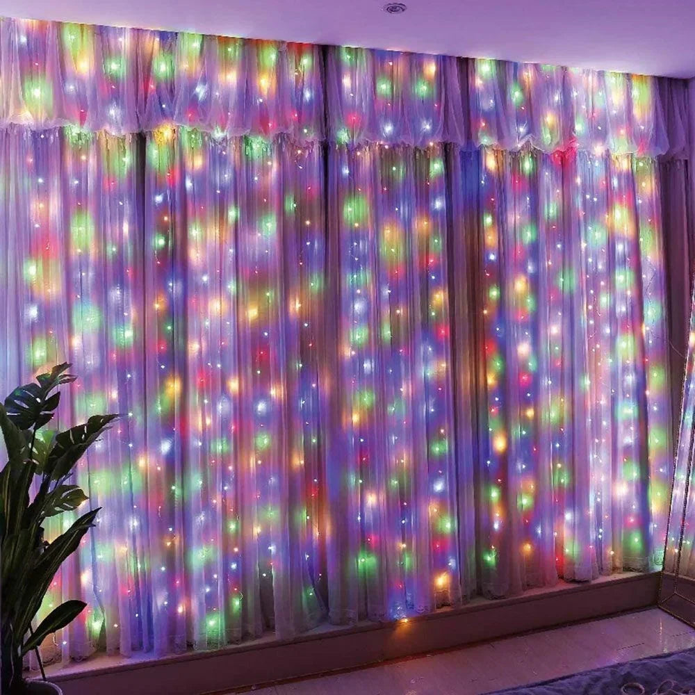 Guirnalda de luces de hadas LED para boda, luces de Navidad, enchufe USB, cortina, cadena de luces, decoración navideña, fiesta de cumpleaños, decoración de pared