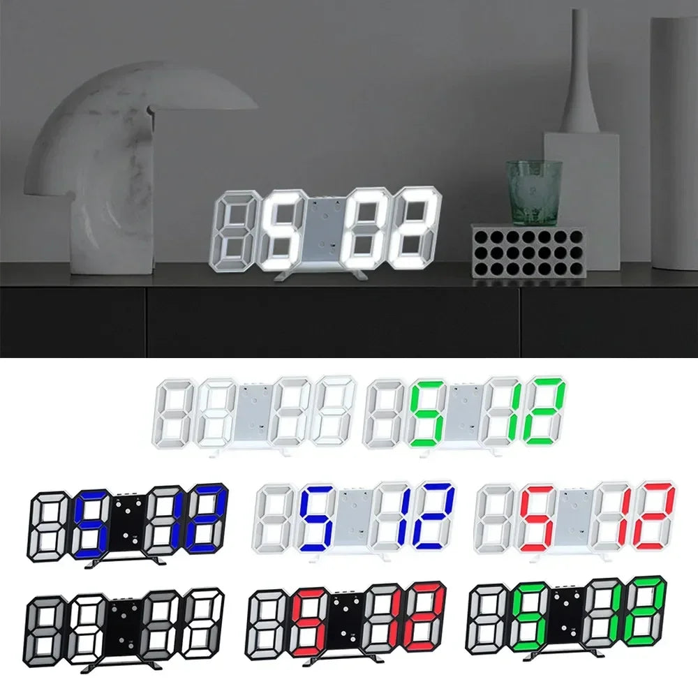 Reloj digital de pared, decoración para dormitorio, relojes electrónicos ajustables, relojes 3D LED para decoración del hogar, reloj con modo nocturno que brilla.
