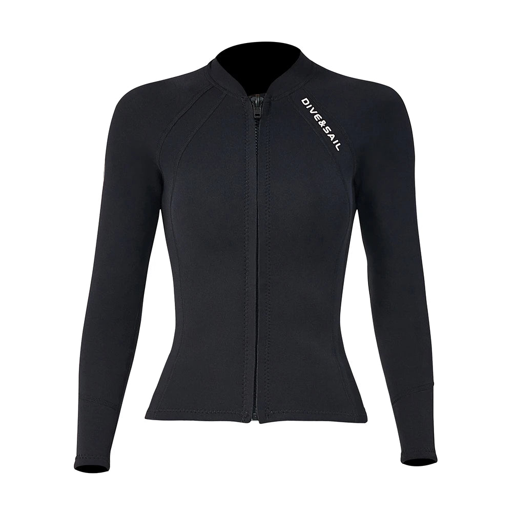 Traje de neopreno de 2 mm para mujer, con cremallera, chaqueta de buceo de manga larga, abrigo de esnórquel, chaqueta de surf para mujer, ropa de baño térmica, equipo