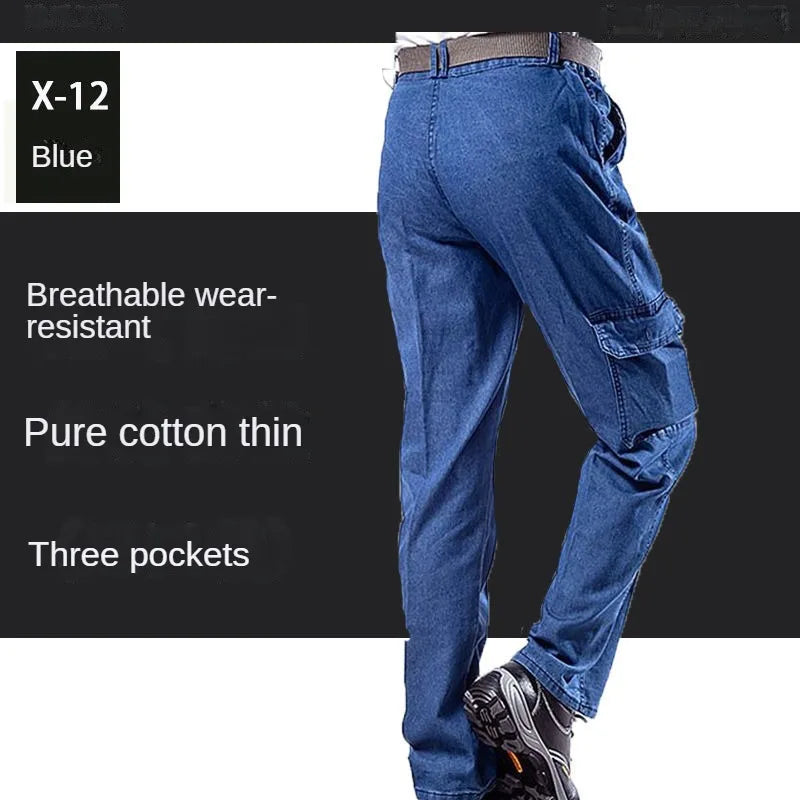 Peto pantalón ropa de hombre pantalones resistentes al desgaste anti-escaldaduras engrosamiento algodón ropa de trabajo de mezclilla pantalones de trabajo múltiples bolsillos