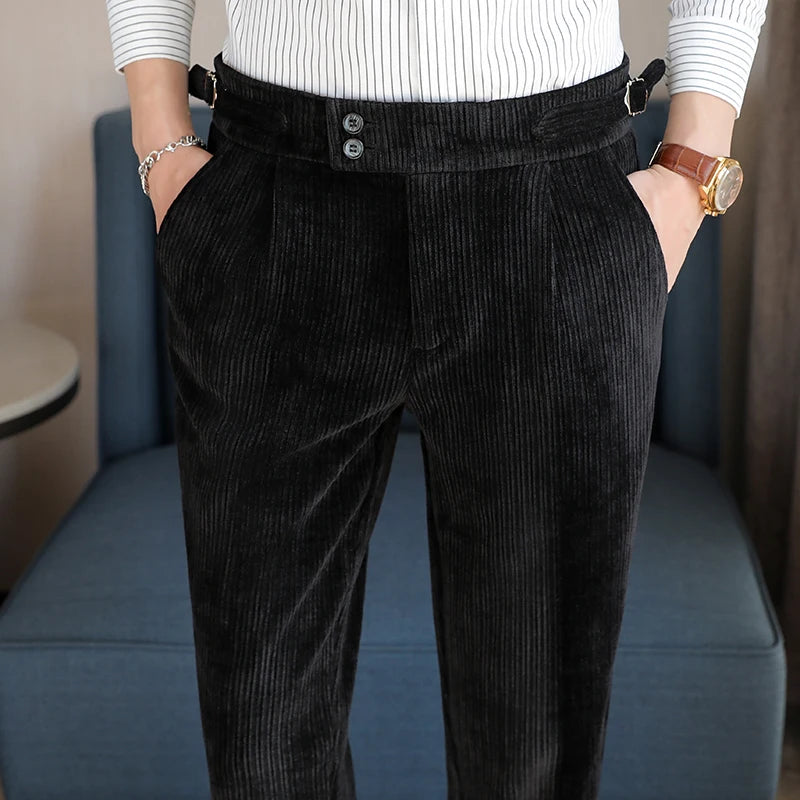 Nuevo pantalón informal de cintura alta de felpilla napolitana de lujo ligero para hombres, pantalón de vestir para hombres de ajuste delgado con sensación premium, pantalón