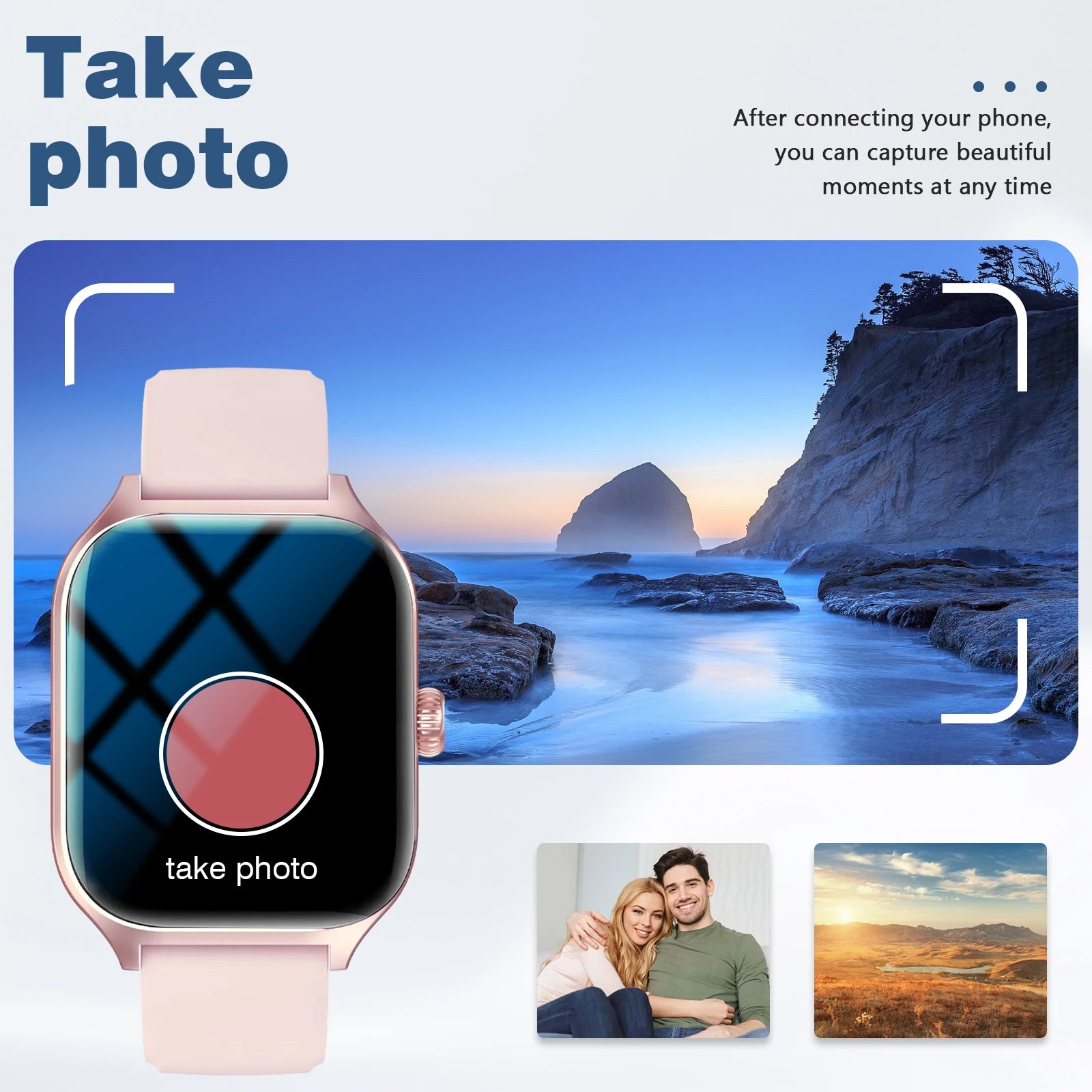 Reloj inteligente, llamadas inalámbricas, dial personalizable, fotografía remota, múltiples modos deportivos, compatible con iPhone/Android