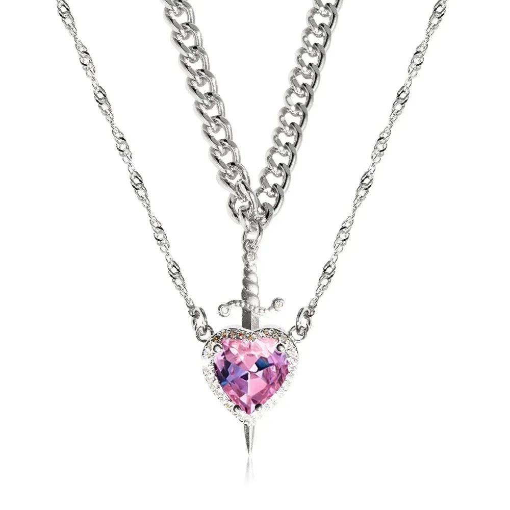 Collar de corazón y espada Collares para parejas Anillo de cristal de circonita Pulsera Conjunto de joyas para regalos románticos del Día de San Valentín