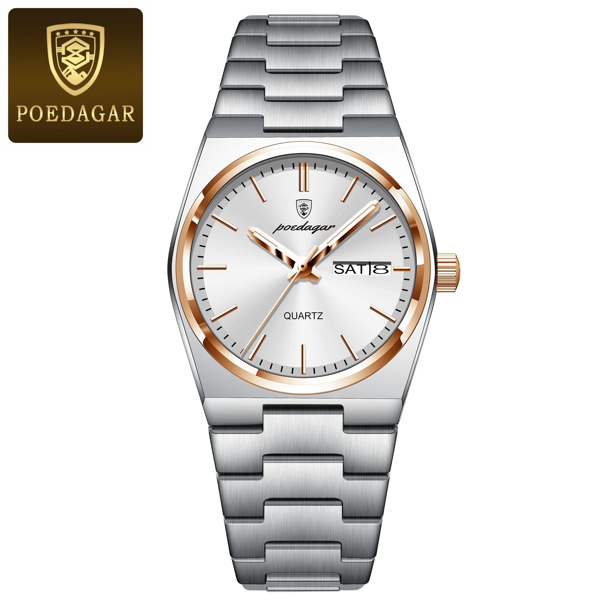 POEDAGAR Relojes Elegantes para Mujer Impermeable Luminoso Fecha Semana Reloj de Cuarzo de Acero Inoxidable para Mujer Reloj de Pulsera de Moda