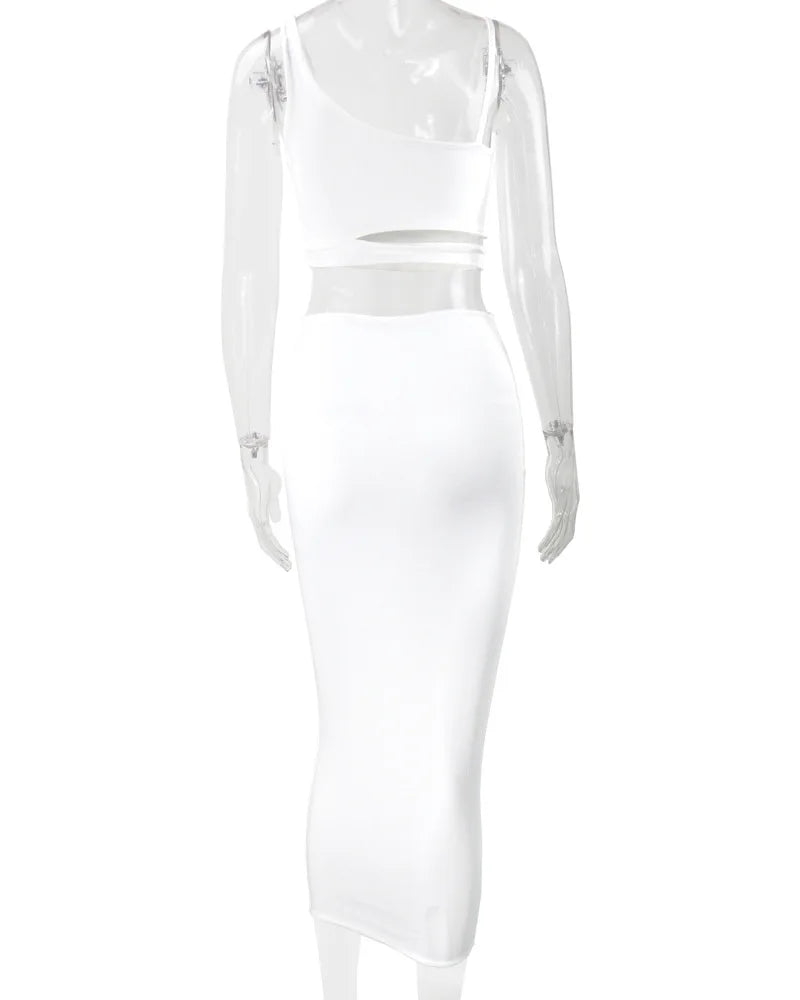 Conjuntos de faldas de verano para mujer, top corto sin tirantes con aberturas + conjuntos de falda ajustada elástica de cintura alta, trajes de dos piezas sexys para mujer a la moda