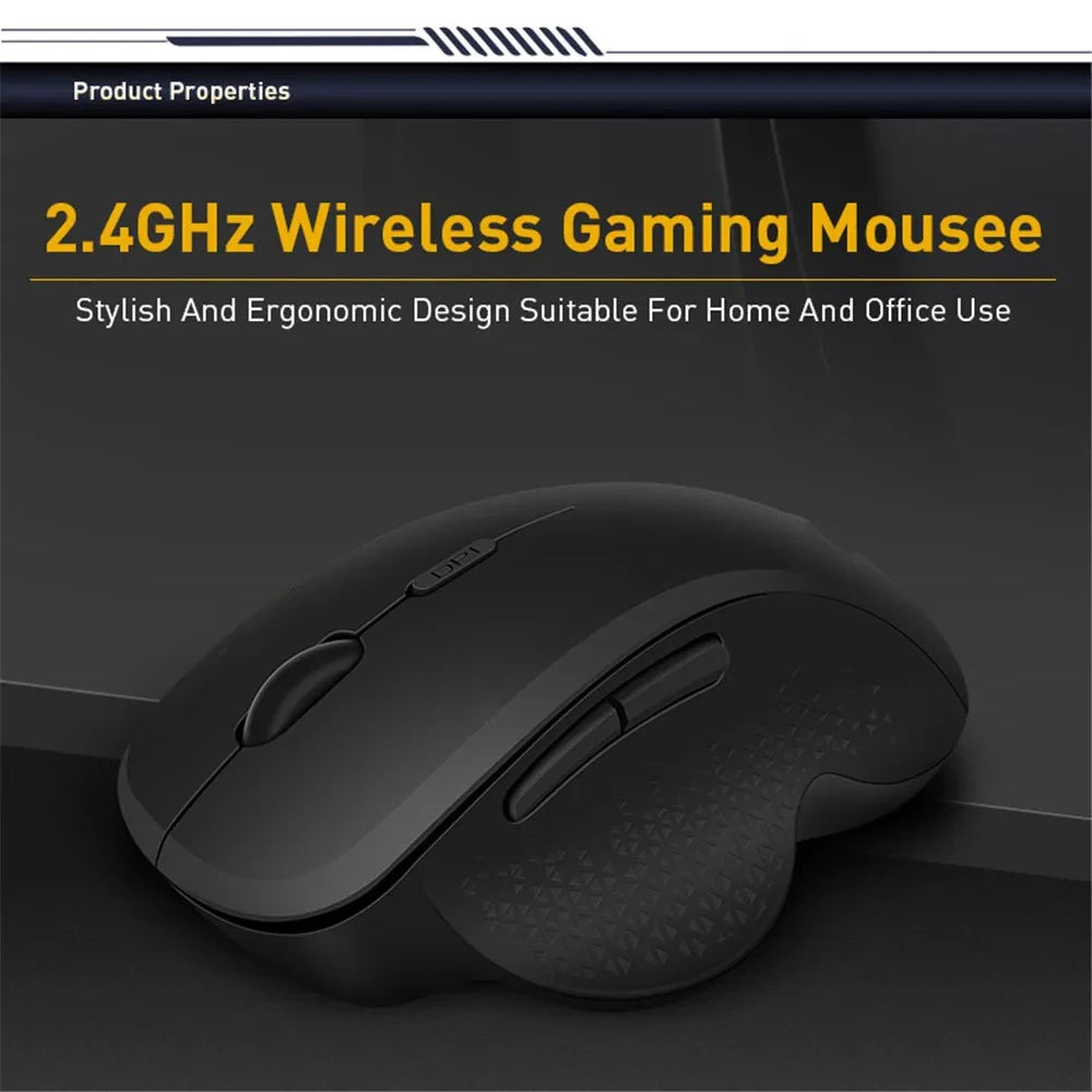 Ratón inalámbrico ergonómico para ordenador, ratón óptico para PC con receptor USB, 6 botones, ratones inalámbricos de 2,4 GHz, 1600 DPI para portátil