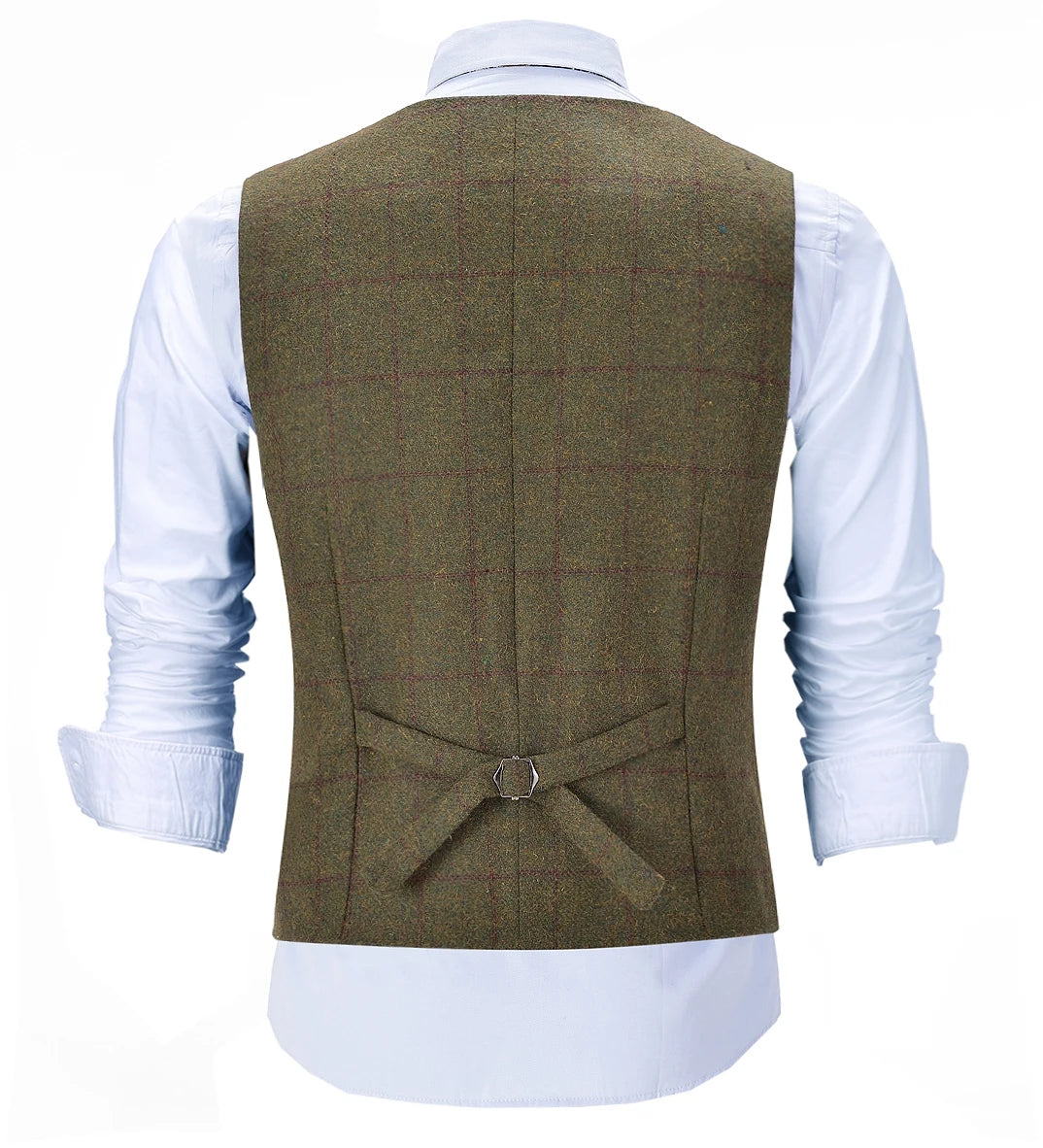 Chaleco de traje de tweed de lana a cuadros vintage para hombre, chaleco con solapa de muesca para padrinos de boda