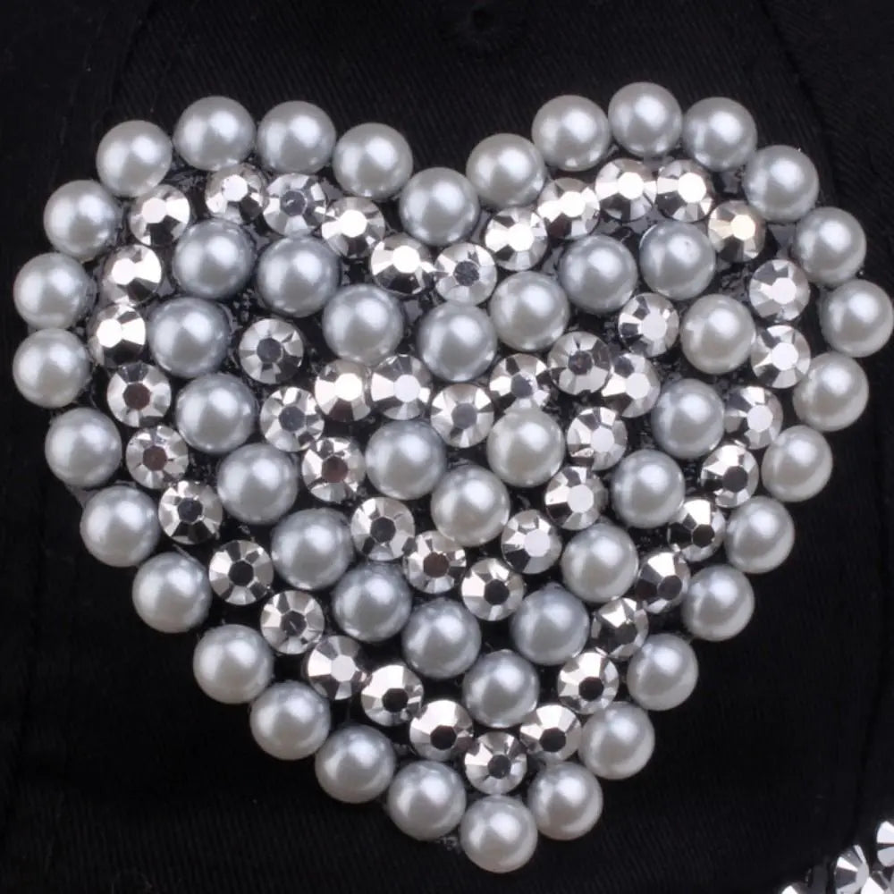 Rhinestone Heart Ponytail Cap
