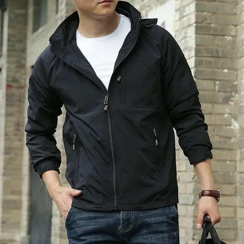 Chaqueta de hombre para senderismo y camping al aire libre, impermeable, cortavientos con capucha, abrigo informal nuevo de otoño, chaqueta táctica militar para hombre 6XL