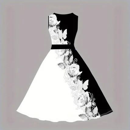 Women’s 3D Floral Print Midi Dress – Elegant, French-Inspired & Perfect for Summer