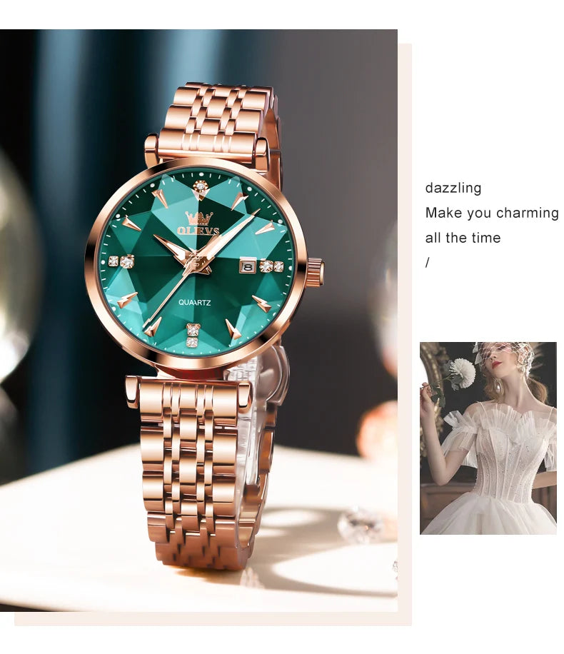 OLEVS 5536 Reloj de mujer de alta calidad con diseño de joyas elegantes, reloj de cuarzo impermeable, reloj de lujo de oro rosa para mujer Reloj Mujer