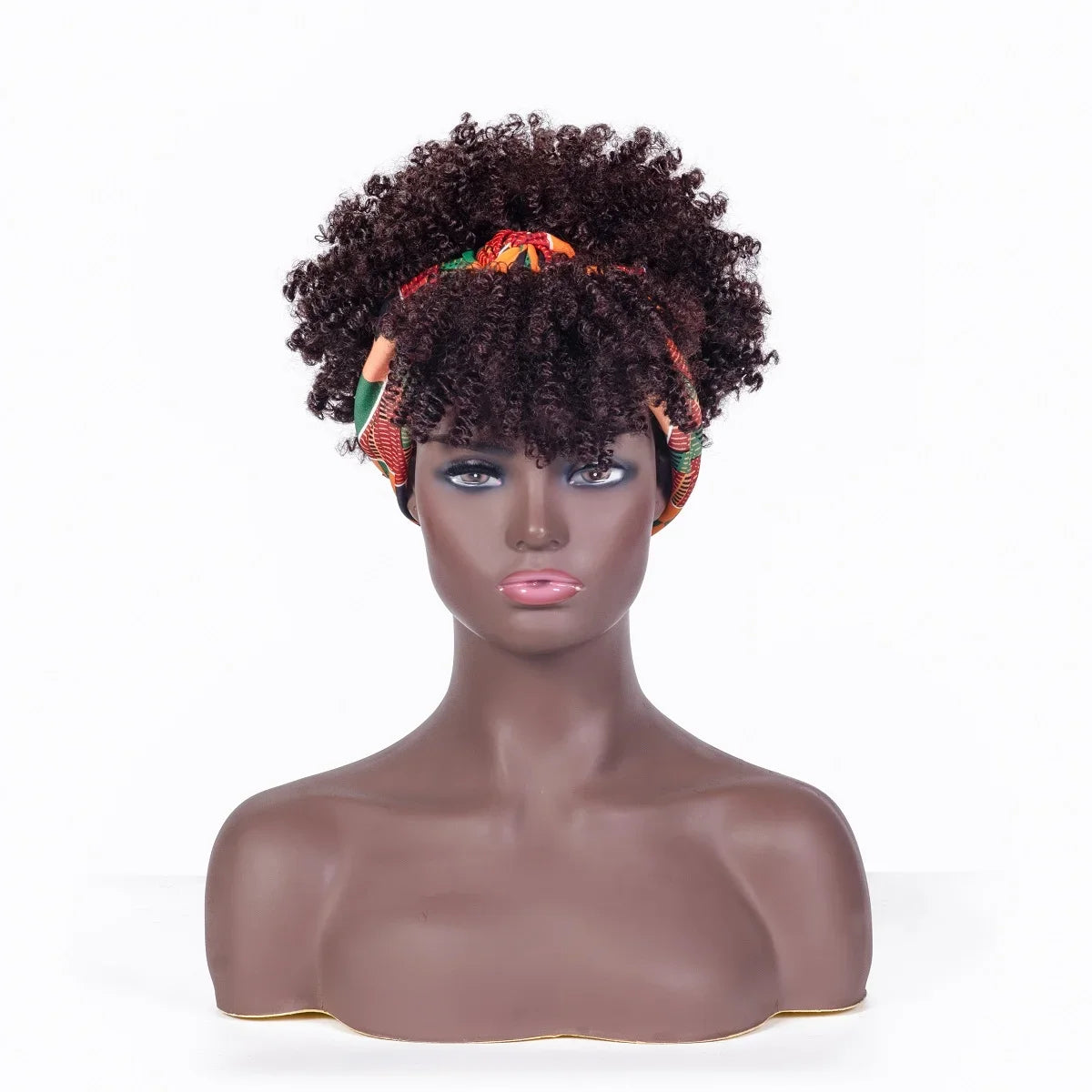 Fluffy Headband Wigs for Black Women Short Afro Kinky Curly Headwrap Wig High Temperature Natural Synthetic Headband Scarf Wig