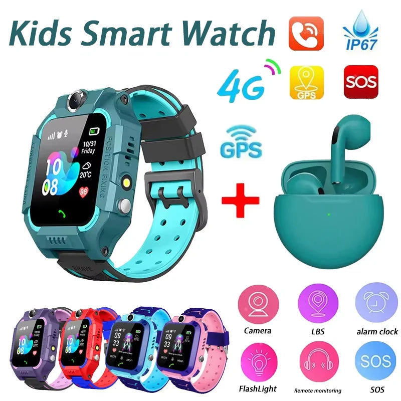 Montre connectée SOS pour enfants, avec carte SIM 4G, étanche IP67, prise de photos à distance, compatible avec Android et iOS, cadeau idéal 2025