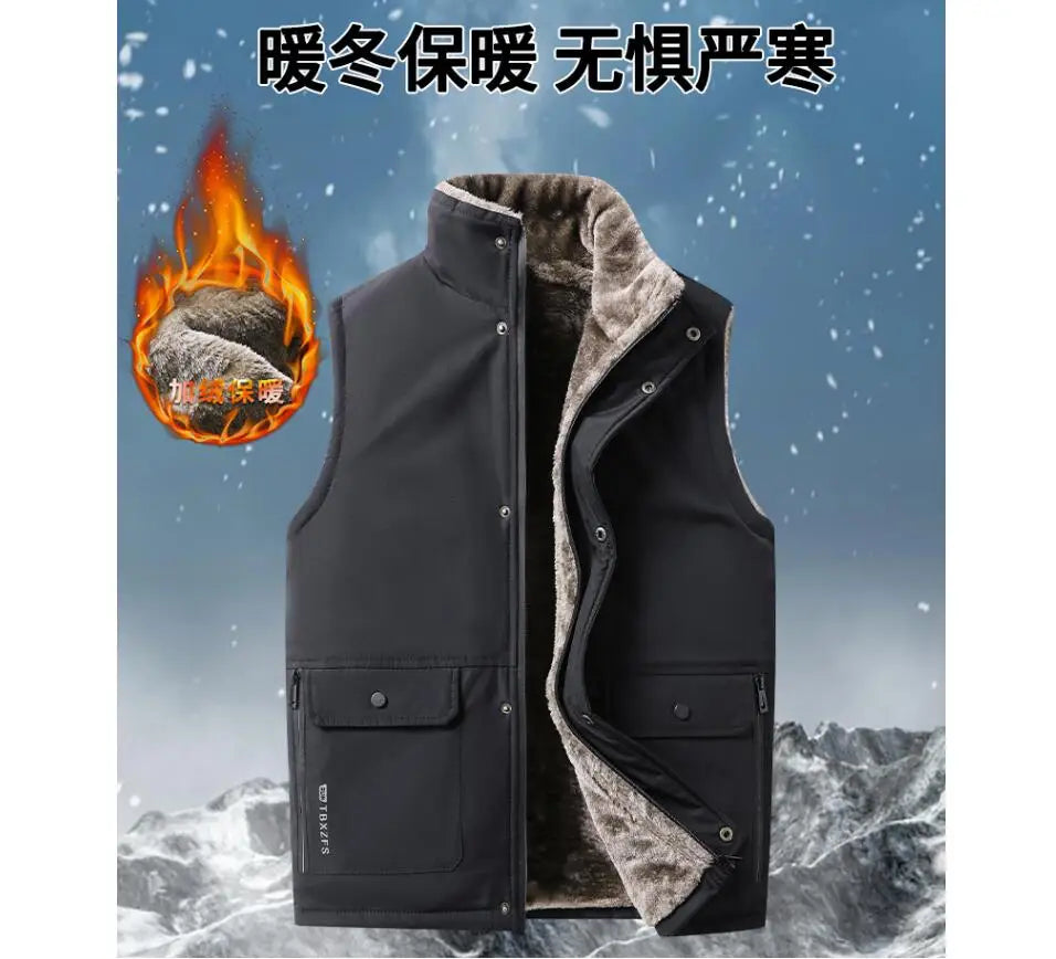 Chaleco de invierno para hombre, cachemira de cordero, grueso, para hombre, nuevo, más grueso, de alta calidad, marca de terciopelo, cálido, sin mangas, chaqueta