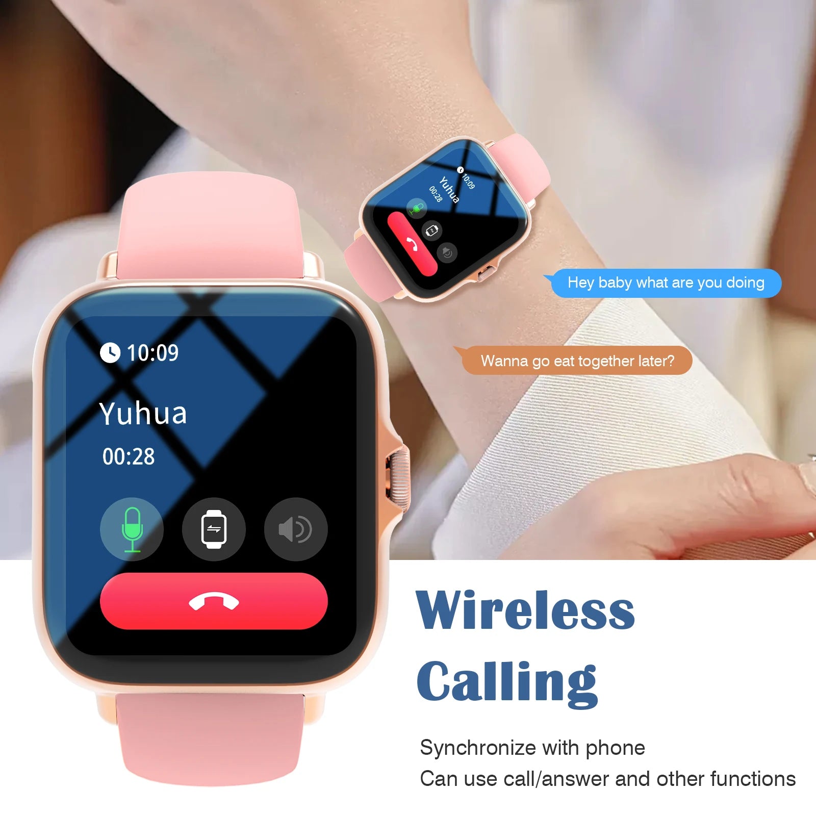 El smartwatch tiene función de llamada, notificación de mensajes, diseño ultrafino, es compatible con Android y iPhone, regalo neutro, múltiples