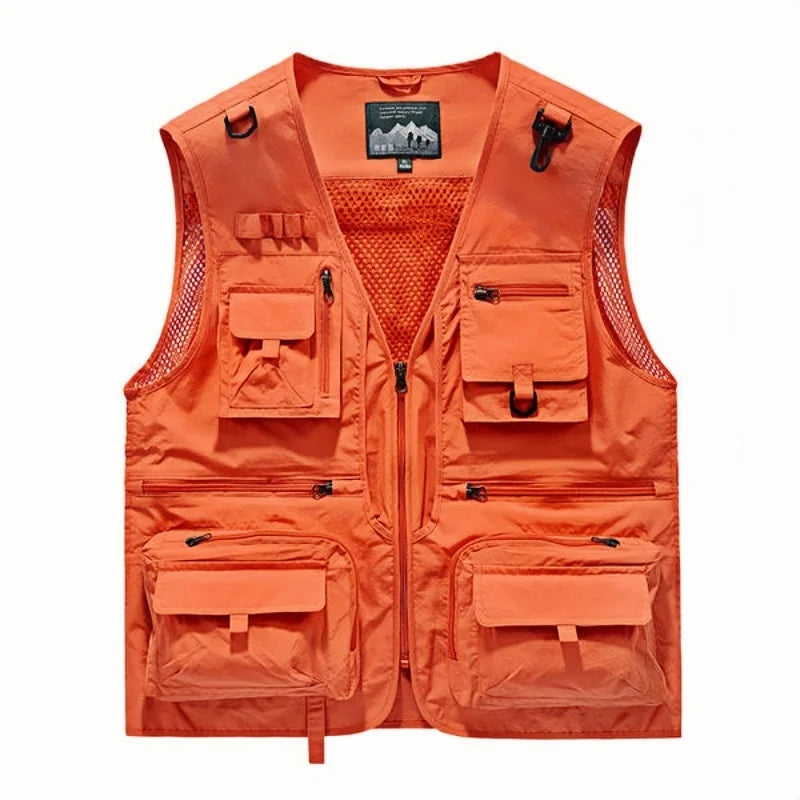 Chaleco de hombre, verano, casual, para fotografía, pesca, chaleco multibolsillos, de ocio al aire libre, para montañismo, sin mangas, con cuello en V, logotipo personalizado