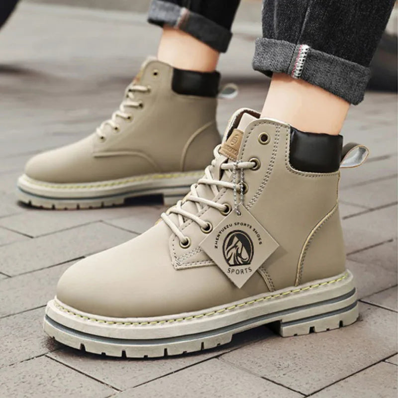 High Top Boots Men's Leather Shoes Fashion Motorcycle Ankle Boots for Men Winter Boots Man Shoes Lace-Up Botas Hombre