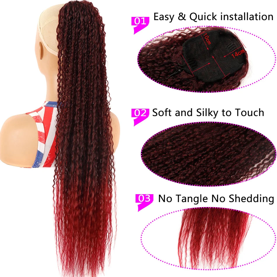 Long Curly Drawstring Ponytail for Women Synthetic Kinky Curly Ponytail Hair Extensions 32inch Afro Curly Hairpieces Fake Tail