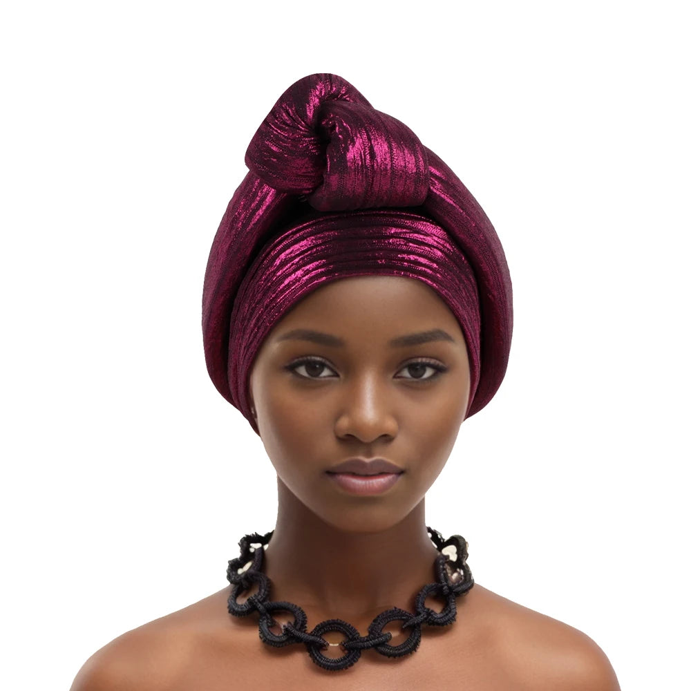 Glitterstoff knyttet turbanhette for kvinner afrikansk auto gele hodeplagg Nigeria festhodeplagg turbante mujer