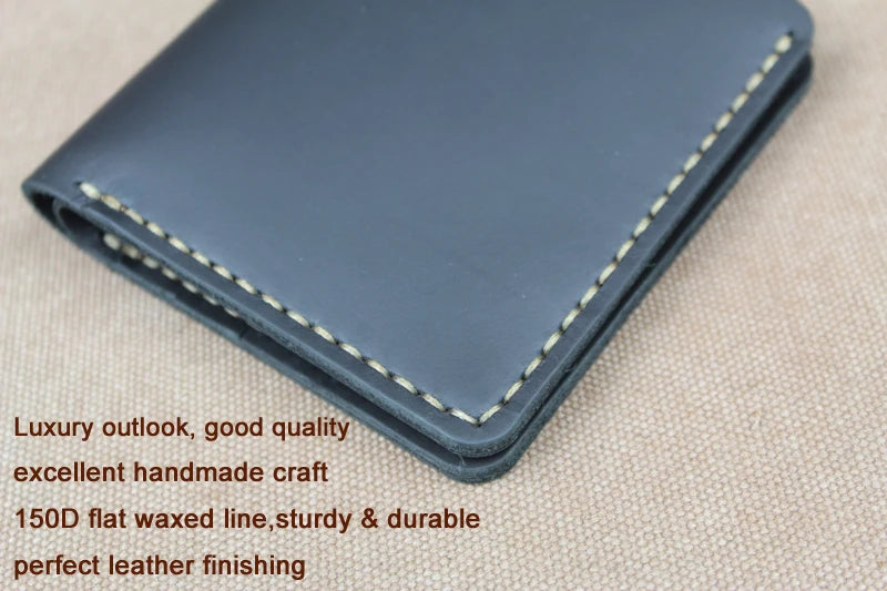 Cartera de lujo hecha a mano de cuero genuino Crazy Horse para hombre, cartera pequeña de cuero para hombre, monedero corto con clip para billetes, bolsa para dinero, café negro
