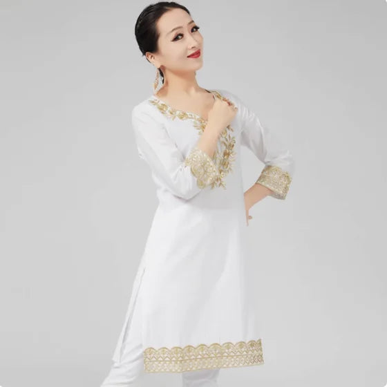 Camisa india de algodón puro con bordado oculto lateral y manga larga para mujer - Pakistán