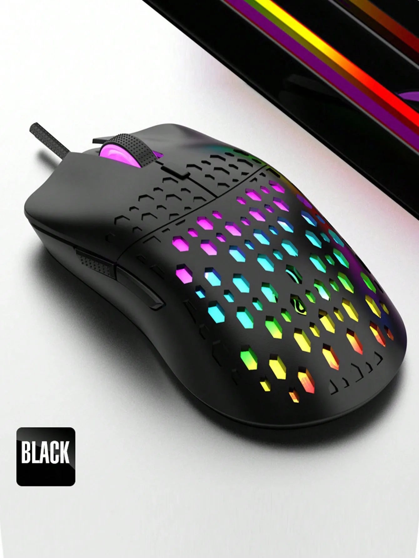 Wireless gaming mouse, dazzling colorful light effect, variable DPI, fashionable honeycomb perforated mouse