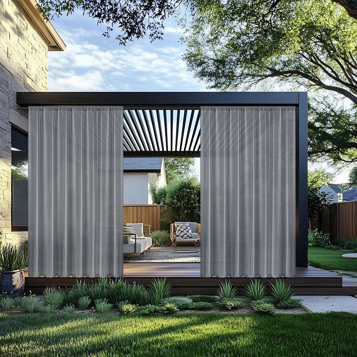 1 unidad de cortina moderna impermeable para exterior, cortina de ventana lisa, visillos transparentes para terraza, balcón, escaparate, cortinas de verano