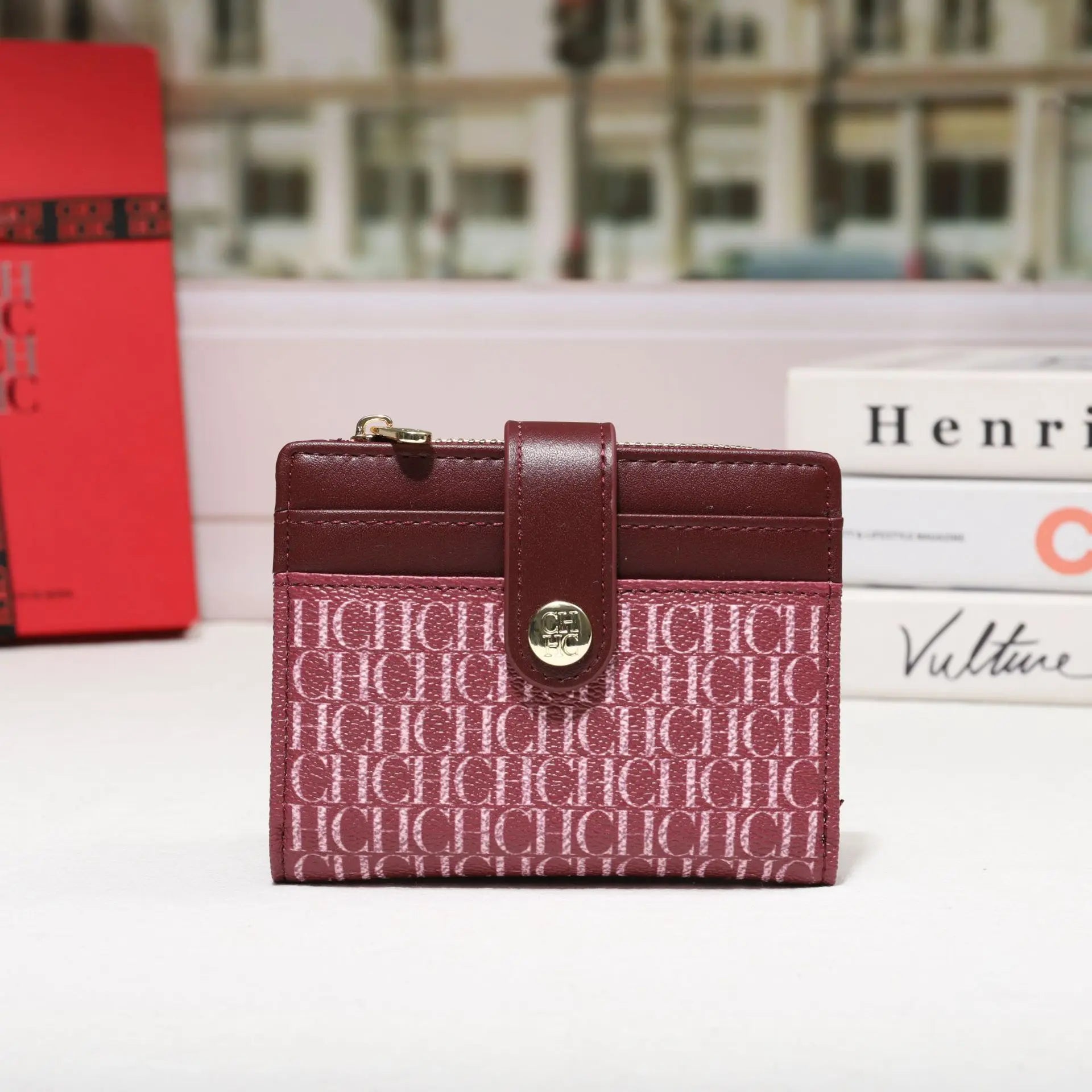 Cartera CH Luxury Classic plegable pequeña y ligera para mujer, cartera retro con estampado, mini tarjetero, monedero multifunción para tarjetas de identificación